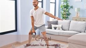  Presentation with confident - Presentation design with african-american-man-smiling-confident background and a coral colored foreground