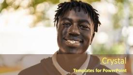  Presentation with african american women in computer - Slide deck having african-american-man-smiling-confident background and a tawny brown colored foreground