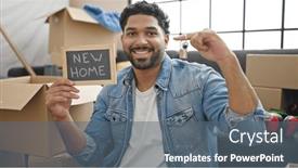  Presentation with keys - PPT theme consisting of african-american-man-smiling-confident background and a gray colored foreground