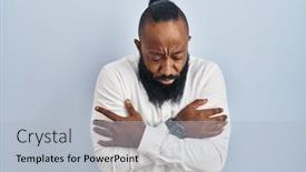  Presentation with winter blue - Theme with african-american-man-standing-over background and a light blue colored foreground