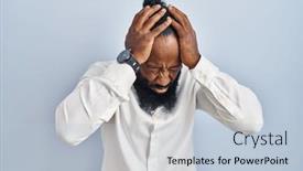  Presentation with migraine - PPT theme with african-american-man-standing-over background and a light blue colored foreground