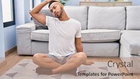  Presentation with stretching - Presentation theme having african-american-man-stretching-neck background and a coral colored foreground