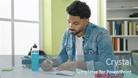  Presentation with american university - Slides consisting of african-american-man-student-writing background and a ocean colored foreground