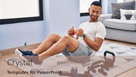  Presentation with training - PPT theme with african-american-man-training-abs background and a coral colored foreground