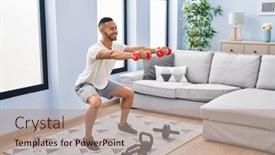  Presentation with exercise - Slide set enhanced with african-american-man-using-dumbbells background and a coral colored foreground