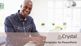  Presentation with laptop - PPT layouts enhanced with african american man using laptop background and a coral colored foreground