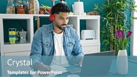  Presentation with african american - Presentation theme enhanced with african-american-man-using-laptop and a teal colored foreground