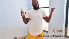  Presentation with sportswear - Presentation theme with african-american-man-wearing-sportswear background and a yellow colored foreground