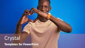  Presentation with american heart - PPT theme having african american man wearing striped casual t-shirt standing over isolated blue background smiling in love showing heart symbol and shape with hands romantic concept background and a coral colored foreground