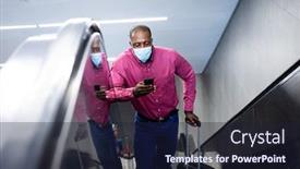  Presentation with face masks - Slide deck consisting of african-american-man-wearing background and a wine colored foreground