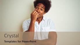  Presentation with anxiety - Presentation consisting of african american man with afro hair wearing shirt standing over isolated white background looking stressed and nervous with hands on mouth biting nails anxiety problem background and a coral colored foreground