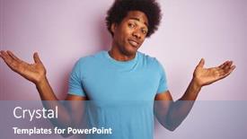  Presentation with blue pink - Colorful PPT theme enhanced with african american man with afro hair wearing blue t-shirt standing over isolated pink background clueless and confused expression with arms and hands raised doubt concept backdrop and a teal colored foreground
