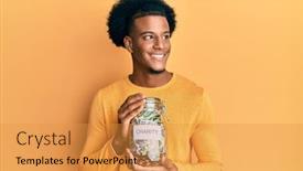  Presentation with african charity - Beautiful PPT layouts featuring african-american-man-with-afro backdrop and a gold colored foreground