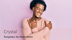  Presentation with self love - Amazing slide set having african-american-man-with-afro backdrop and a coral colored foreground