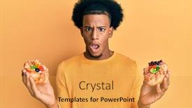  Presentation with pastries - Beautiful presentation design featuring african-american-man-with-afro backdrop and a yellow colored foreground