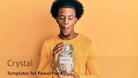  Presentation with african charity - Presentation theme with african-american-man-with-afro background and a gold colored foreground