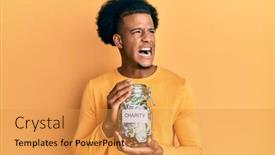  Presentation with african charity - Beautiful PPT theme featuring african-american-man-with-afro backdrop and a gold colored foreground