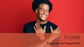  Presentation with hair care - Colorful slide set enhanced with african-american-man-with-afro backdrop and a red colored foreground