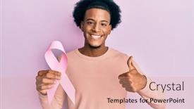  Presentation with pink ribbon - PPT theme with african-american-man-with-afro background and a coral colored foreground