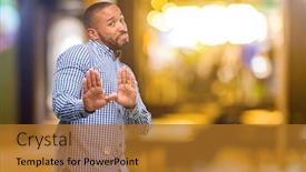  Presentation with attitude - Audience pleasing slide deck consisting of african american man with beard annoyed with bad attitude making stop sign with hand saying no expressing security defense or restriction maybe pushing at night backdrop and a gold colored foreground