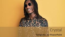  Presentation with animal print - Amazing slide set having african-american-man-with-braids backdrop and a gold colored foreground