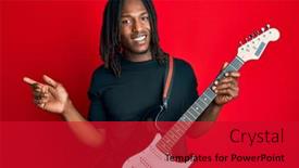  Presentation with electric guitar - Presentation design enhanced with african-american-man-with-braids background and a crimson colored foreground