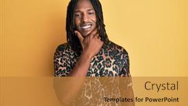  Presentation with hand print - Audience pleasing PPT layouts consisting of african-american-man-with-braids backdrop and a gold colored foreground