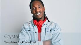  Presentation with person listening - Audience pleasing presentation theme consisting of african-american-man-with-braids backdrop and a light blue colored foreground