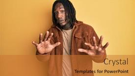  Presentation with panic - Presentation theme having african-american-man-with-braids background and a gold colored foreground