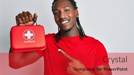  Presentation with first aid kit - Amazing PPT layouts having african-american-man-with-braids backdrop and a crimson colored foreground