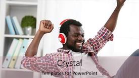  Presentation with headphones - Colorful slide deck enhanced with african american man with headphones backdrop and a  colored foreground