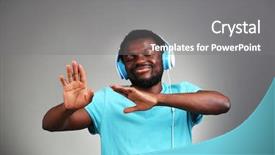  Presentation with headphones - Slide set featuring african american man with headphones background and a  colored foreground