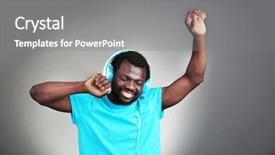  Presentation with headphones - Slide set consisting of african american man with headphones background and a  colored foreground