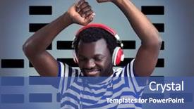  Presentation with headphones - Presentation consisting of african american man with headphones background and a ocean colored foreground