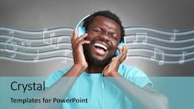  Presentation with african american religion - Presentation theme with african american man with headphones background and a light blue colored foreground