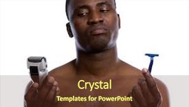  Presentation with razor - Colorful presentation theme enhanced with african-american man with razor isolated on white backdrop and a tawny brown colored foreground