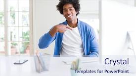  Presentation with working - Presentation design featuring african american man working using background and a sky blue colored foreground