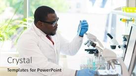  Presentation with medical science equipment research laboratory - Theme consisting of african-american-man-working background and a light gray colored foreground