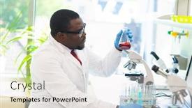  Presentation with medical science equipment research laboratory - Slides having african-american-man-working background and a white colored foreground