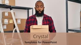  Presentation with african american business - Slides with african-american-man-working background and a coral colored foreground