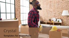  Presentation with home renovation - Theme enhanced with african-american-man-working background and a coral colored foreground