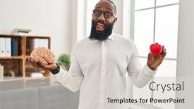  Presentation with american heart - Theme consisting of african-american-man-working background and a light gray colored foreground