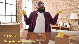  Presentation with home renovation - PPT theme with african-american-man-working background and a coral colored foreground