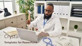  Presentation with medical hammer - Presentation theme having african-american-man-working background and a soft green colored foreground