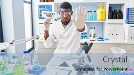  Presentation with cruelty - Presentation design enhanced with african-american-man-working background and a light blue colored foreground