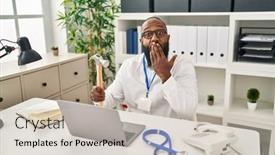  Presentation with medical hammer - PPT layouts featuring african-american-man-working background and a soft green colored foreground