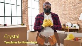  Presentation with home renovation - Presentation theme having african-american-man-working background and a  colored foreground