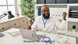  Presentation with medical hammer - Presentation theme having african-american-man-working background and a  colored foreground