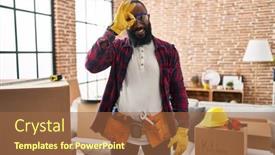  Presentation with home renovation - PPT layouts having african-american-man-working background and a coral colored foreground