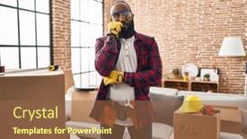  Presentation with home renovation - Theme enhanced with african-american-man-working background and a tawny brown colored foreground
